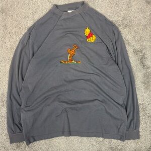 Y2k gray disney pooh and tigger embroidered long sleeve 
shirt